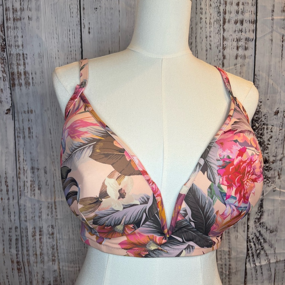 Shade & Shore Floral Underwire Bikini Top 38DD NWT Supportive Lace-Up Back